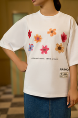 WHITE ARTISAN FLORAL T-SHIRT